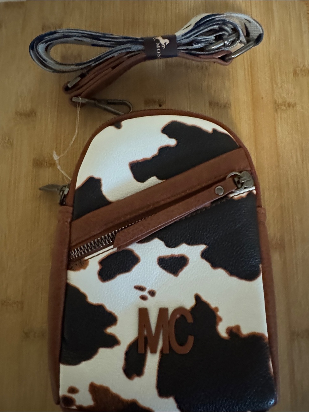 Montana West Brown Leather-Look Crossbody with Cowprint Strap